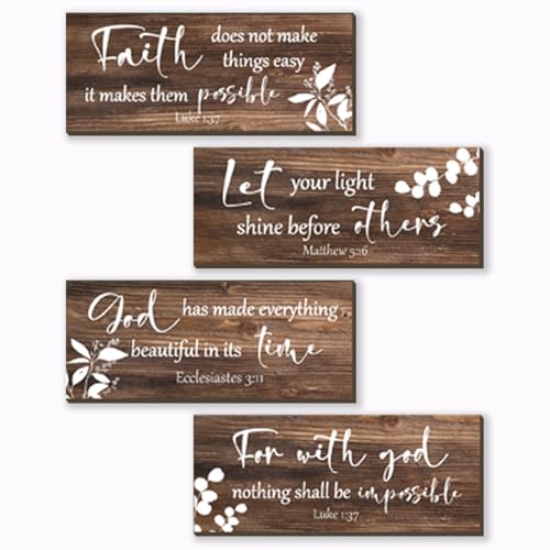 4 Pieces Brown Wall Decor Bible Verses Bathroom Decor Wooden Farmhouse Office Christian Wall Art Religious Art for Women Office Home Bedroom Living Room Decor (4 Count)