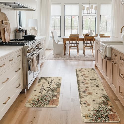 Holly Ornament Merry Christmas Kitchen Mats Set of 2