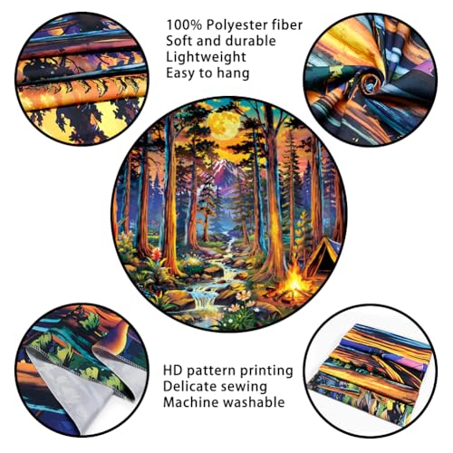 Blacklight Fantasy Forest Tapestry UV Reactive Galaxy Space Moon Tapestry Trippy Pine Trees Wall Tapestries Nature Landscape Mountain River Tapestries Wall Hanging for Bedroom