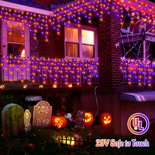 33FT 400 LED Orange Purple Halloween Lights Outdoor for Decorations