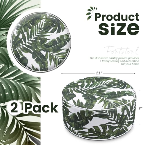 2 Pcs Inflatable Outdoor Ottoman Pouf Waterproof Round Footrest with Handle D21 x H9 Inch Indoor Outdoor Portable Footstool for Patio Garden Camping or Home Pool (2 Count)