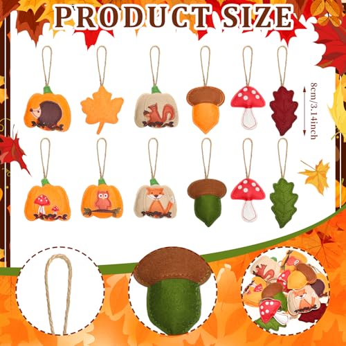 12 Pcs Fall Felt Ornaments Thanksgiving 3D Hanging Tree Decor (12 Count)