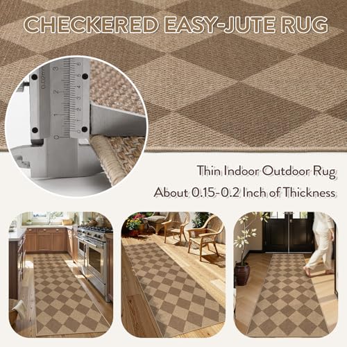 Checkered Easy Jute Kitchen Runner Rug
