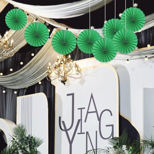 Green Party Decorations Green Hanging Paper Round Fans Bulk 12inch DIY (12 Count)