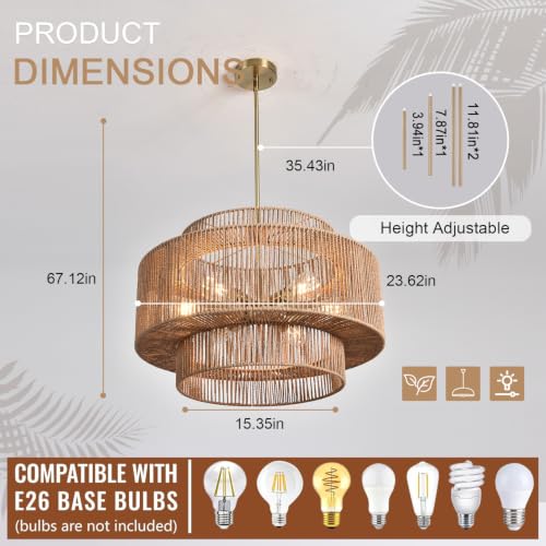 6 Lights Large Rattan Chandelier Boho Light Fixture 3