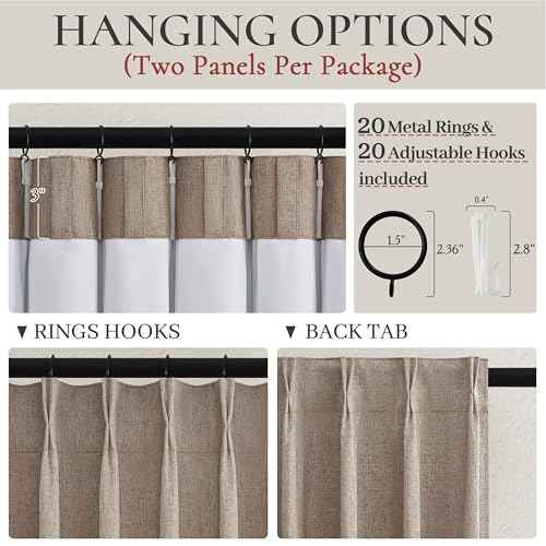 Blackout Dark Flax Curtains 60 Inches Extra Wide Linen Curtain 84 Inch Length for Living Room (2 Count)