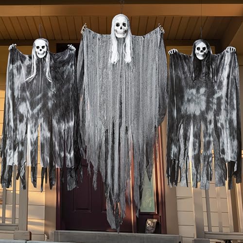 3 Pcs Hanging Halloween Skeleton Ghosts Decorations Outdoor (3 Count)