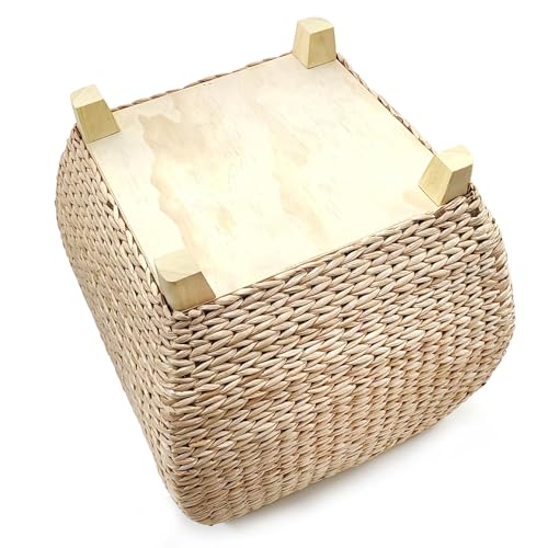 Square Handwoven Cattail Pouf Ottoman