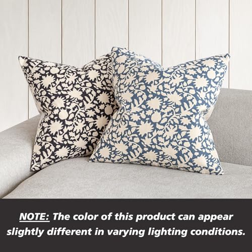 Set of 2 Decorative Neutral Floral Throw Pillow Covers Accent Farmhouse Cushion Covers Boho Vintage Pillowcase for Couch Sofa Bedroom Living Room Home Decor22×22 Inch (2 Count)