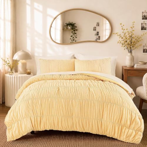 Yellow Gingham Queen Size Comforter Sets
