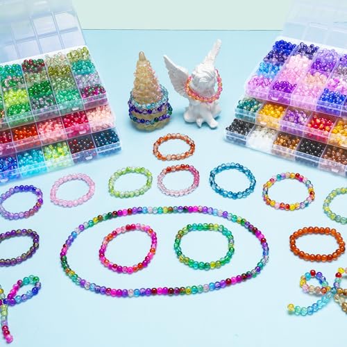 About 7200pcs 144 Colors 6mm Crackle Glass Beads Bracelet Making Kit (7200 Count)