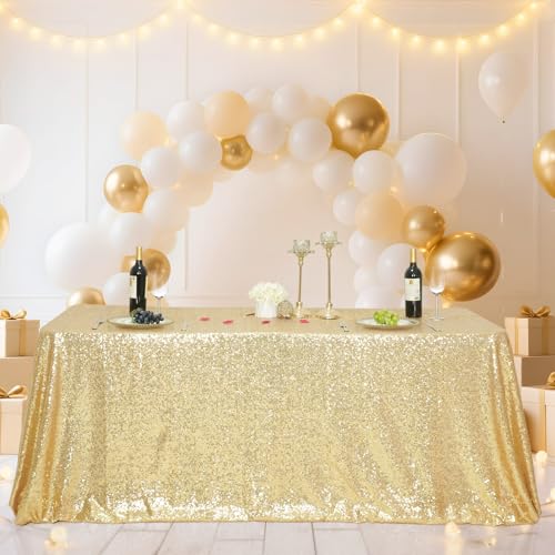 Sequin Tablecloth 90x132 Inch Light Gold for Wedding Party