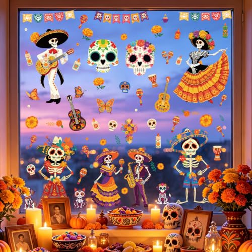 Day of the Dead Sugar Skulls Window Clings 6 Sheets (6 Count)