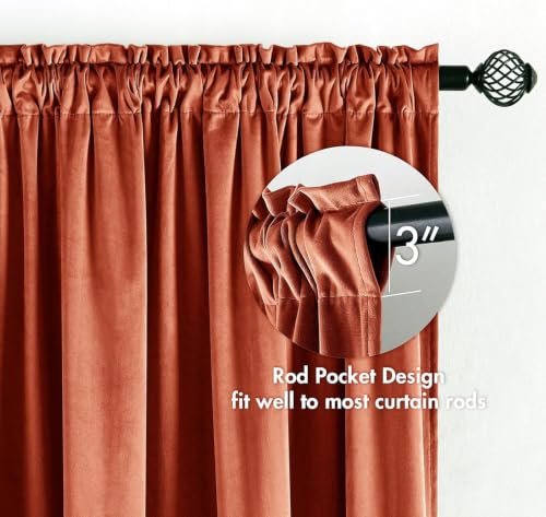 Fall Burnt Orange Blackout Velvet Curtains 96 Inch Long 52"x96" Soft (2 Count)