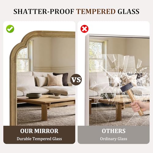 Wood Frame Wall Mirror Rounded Corner Arch Rectangle Mirror for Entryway