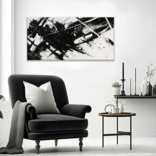 Abstract Wall Art For Living Room Black And White Wall Art 24 × 48 Inch
