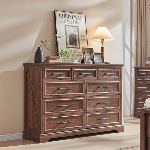 52" Wide Farmhouse 9 Drawer Dresser for Bedroom