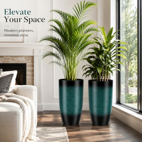 Autodaya 23.8" Tall Outdoor Planters Set of 2 Flower Pot for Outdoor Plants (2 Count)