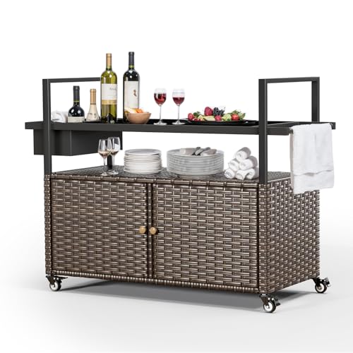 Outdoor Bar Cart with Storage Cabinet