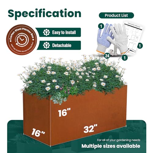 Corten Steel Planter Box 32" L x 16" W x 16" H
