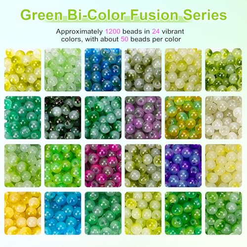 About 1200+ pcs 6mm Glass Beads Green Bi (1200 Count)