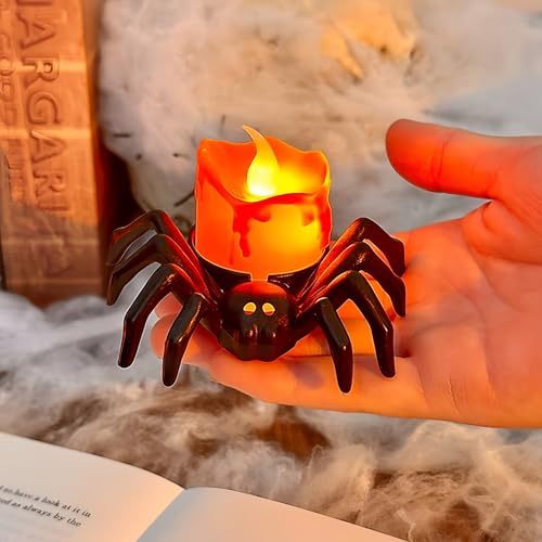 6 Pack Halloween Flameless Candles Battery Operated LED Spider Tealight Candles for Halloween Home Decorations (6 Count)