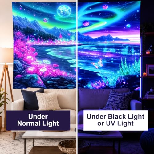 Blacklight Tapestry Galaxy Butterfly UV Backdrop 78 x 59 Inch