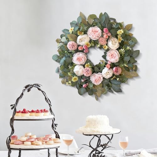 24 Inch Spring Peony Wreath Pink Rose Front Door Wreath