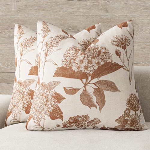 Set of 2 Linen Floral Throw Pillow Covers Vintage Accent Print Decorative Cozy Cushion Covers Farmhouse Boho Home Decor for Sofa Chair Couch Bedroom Living Room (2 Count)