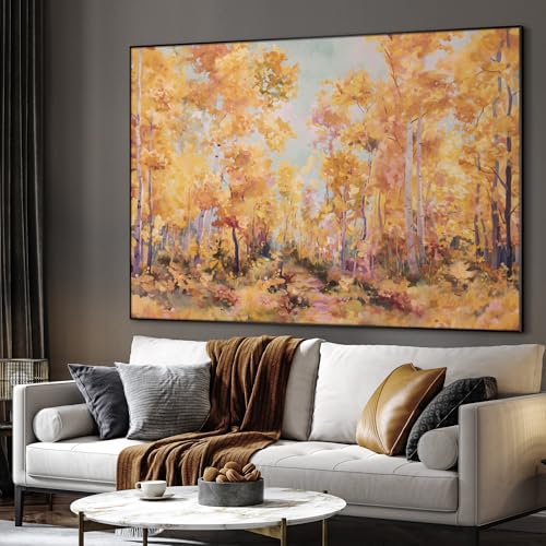 36"x46" Extra Large Framed Wall Art Golden Autumn Forest Path with Vibrant Foliage for Home Living Room Bedroom Decor