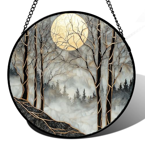 Night View of The Forest Stained Glass Window Hanging Gifts for Women 9.8"
