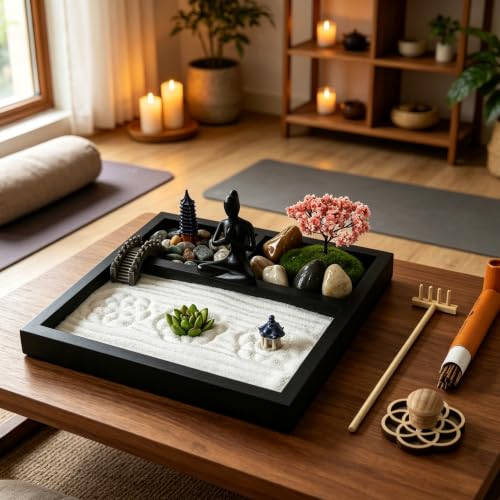 Tabletop Zen Garden Kit Mini Desktop Meditation Sand Tray Sand Garden