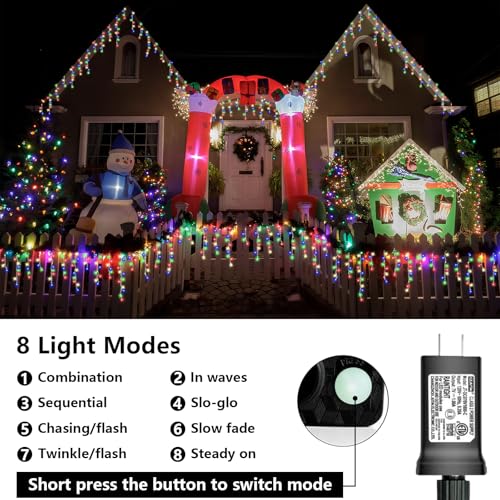 Multicolor Icicle Lights for Outside (66 Foot)