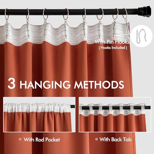 Fall Burnt Orange Back Tab Blackout Curtains 52"x120" Length 2 Panel (2 Count)