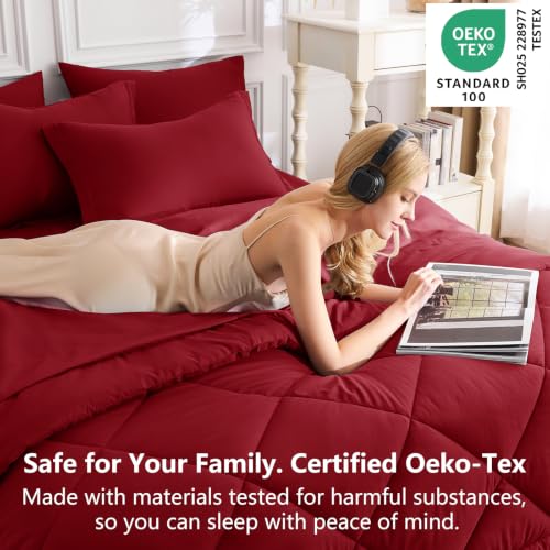 King Comforter Set 102"x90" Dark Red