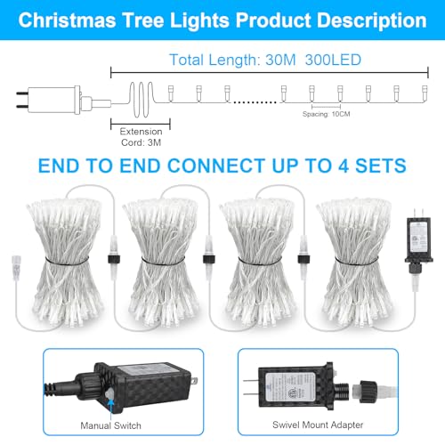 100FT 300 LED Christmas Lights Plug in (100 Foot)