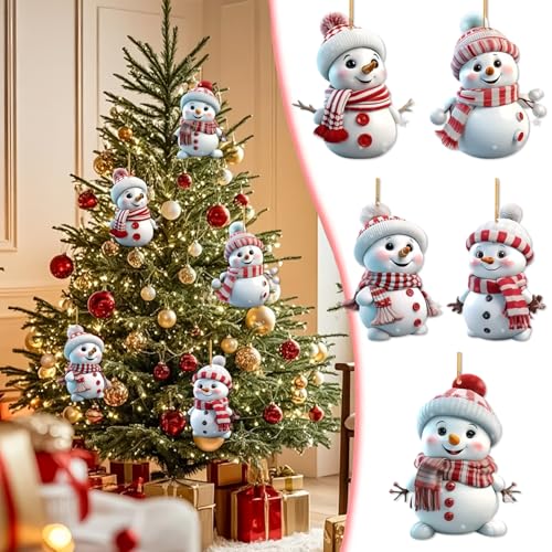 Funny White Snowman Christmas Tree Hanging Ornaments 5 Pcs