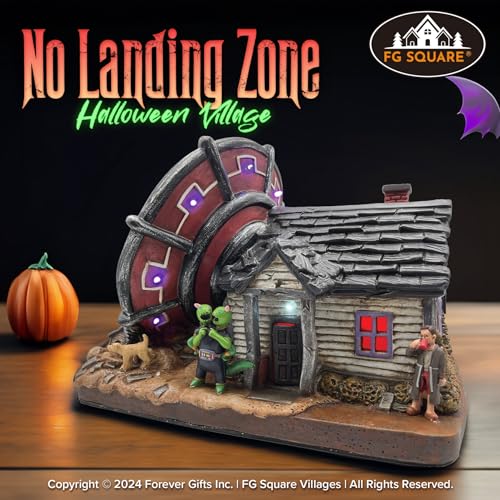 No Landing Zone Alien Theme Spooky Halloween Village Multi