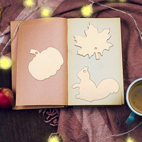 60 Pcs Fall Unfinished Wooden Ornaments Thanksgiving Wood Cutout (60 Count)