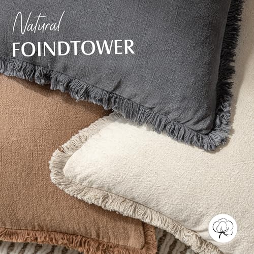 Decorative Linen Fringe Throw Pillow Covers 16×16 Inch (2 Count)