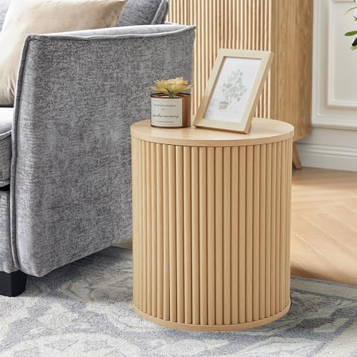 Fluted Round Side Table with Storage