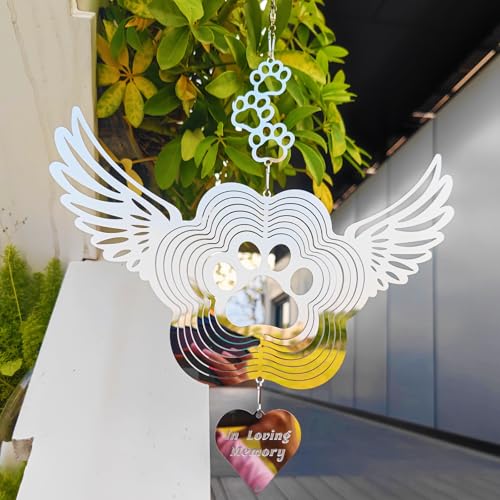 Dog Cat Memorial Gifts Stainless Steel Pet Paw Print Sympathy Wind Spinners