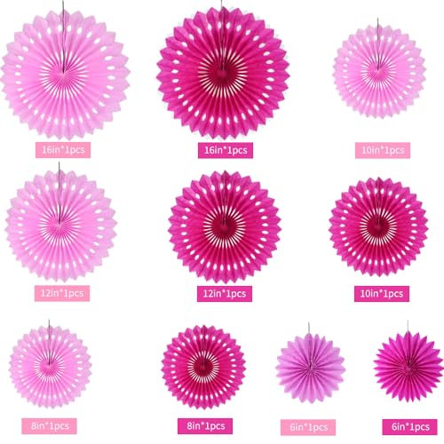 Honeycomb Round Paper Fans Hot Pink Hanging Party Decoration