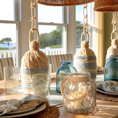2 Set Nautical Lanterns Rope Handle (2 Count)