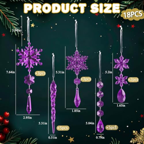 18pcs Crystal Christmas Ornaments for Christmas Tree Decorations (18 Count)