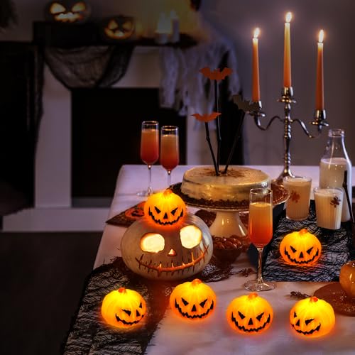6 Pack Halloween Pumpkin Flameless Candles Battery Operated LED Tealight Candles for Home Room Decorations (6 Count)