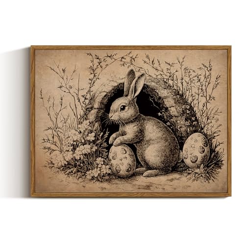 Framed Rabbit Wall Art Rustic Farmhouse Decor