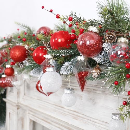 34PCS Red White Christmas Ball Ornaments Set for Tree Decorations (34 Count)