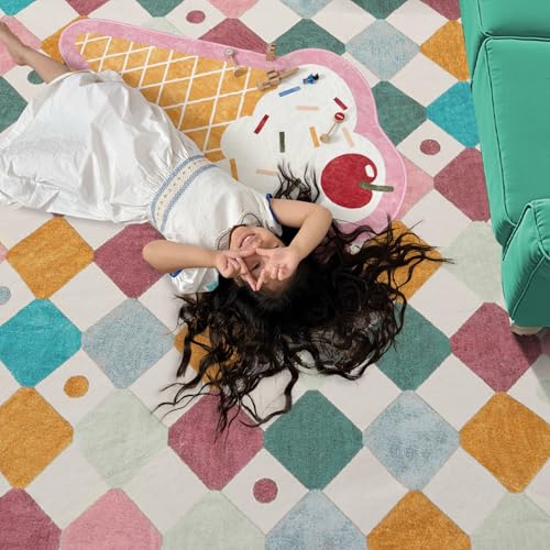 8ft Kids Round Rug Washable Classroom Rug Colorful Mat Confetti (50.27 Sq Ft)