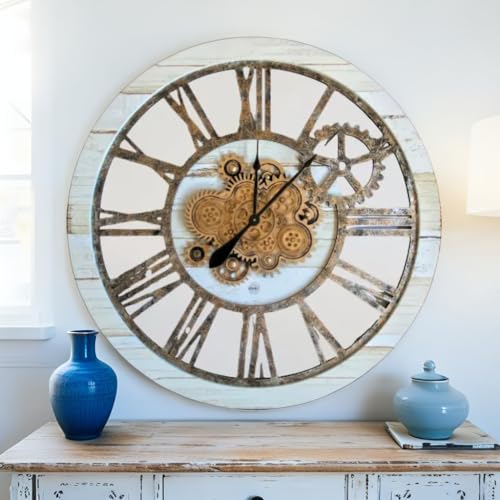 The Gears Clock 36'' Inch Real Moving Gear Wall Clock Vintage Industrial Oversized Rustic Farmhouse